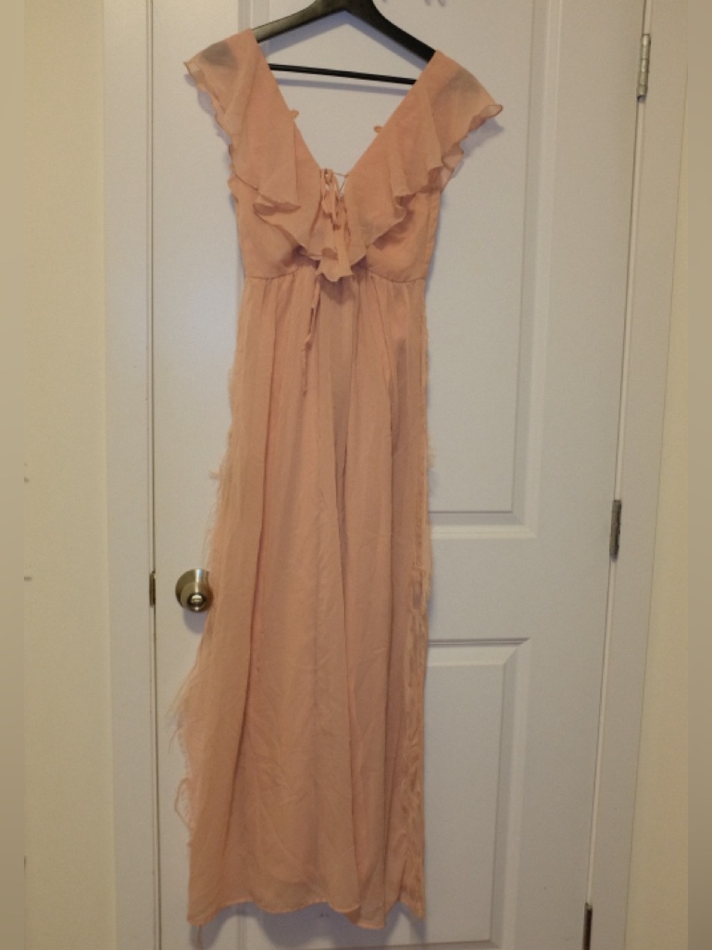 Peach Blossom Ruffled V-Neck Maxi Dress